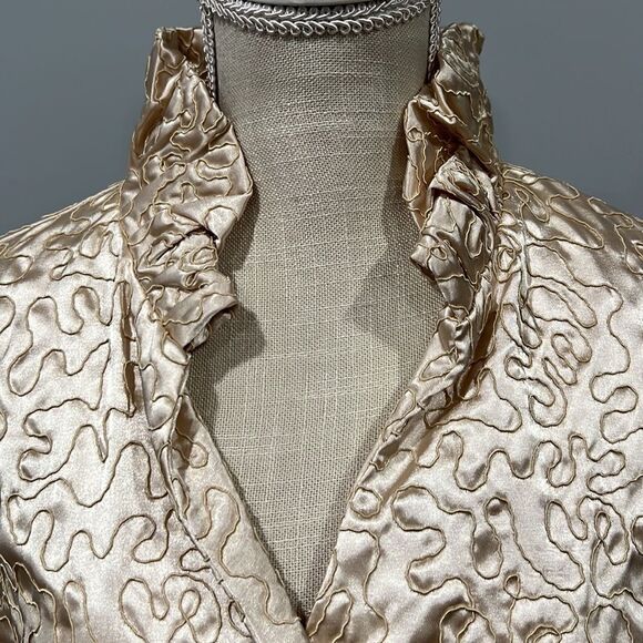 Adolfo Dominguez Tan Satiny Textured Design Jacket - Picture 14 of 14